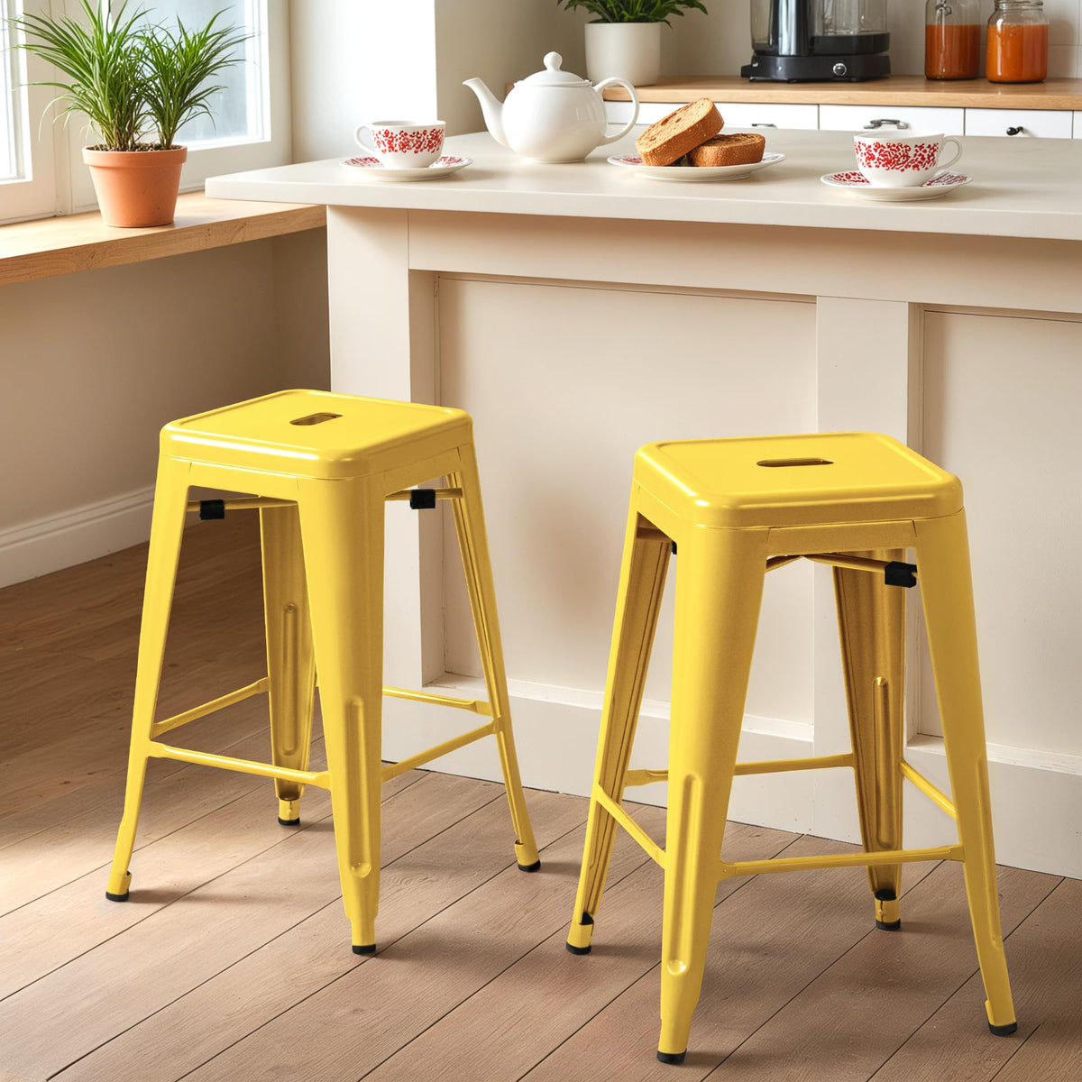 Stackable Metal Counter Stools, Set of 4