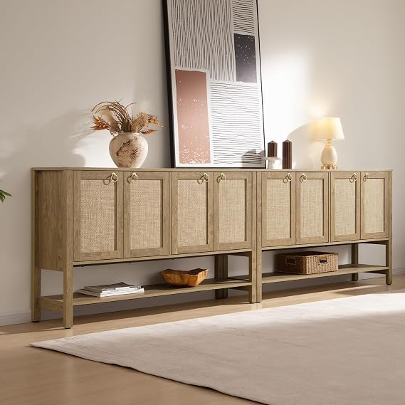 Rattan-Textured Sideboard Cabinet