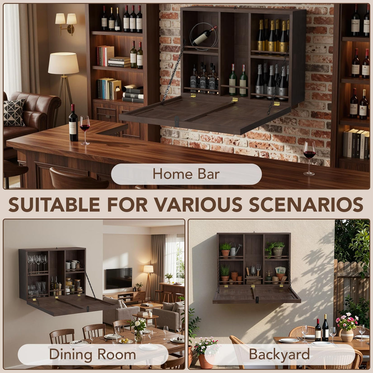 Solid Wood Wall-Mounted Bar Cabinet