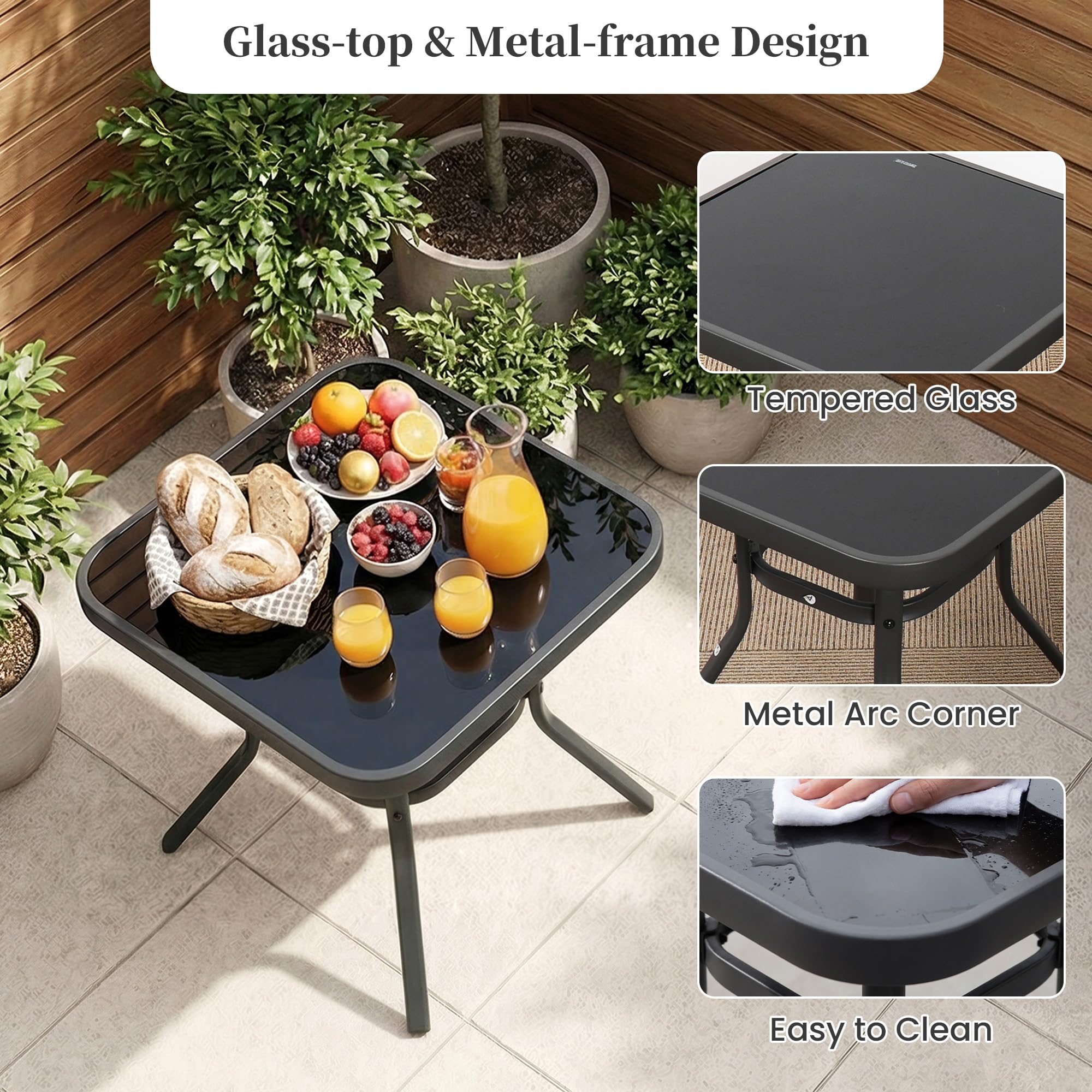 3-Piece Outdoor Rocking Bistro Set with Cushions & Glass-Top Table