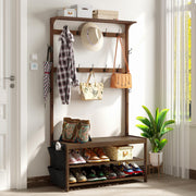 Bamboo Hall Tree with Shoe Storage Bench