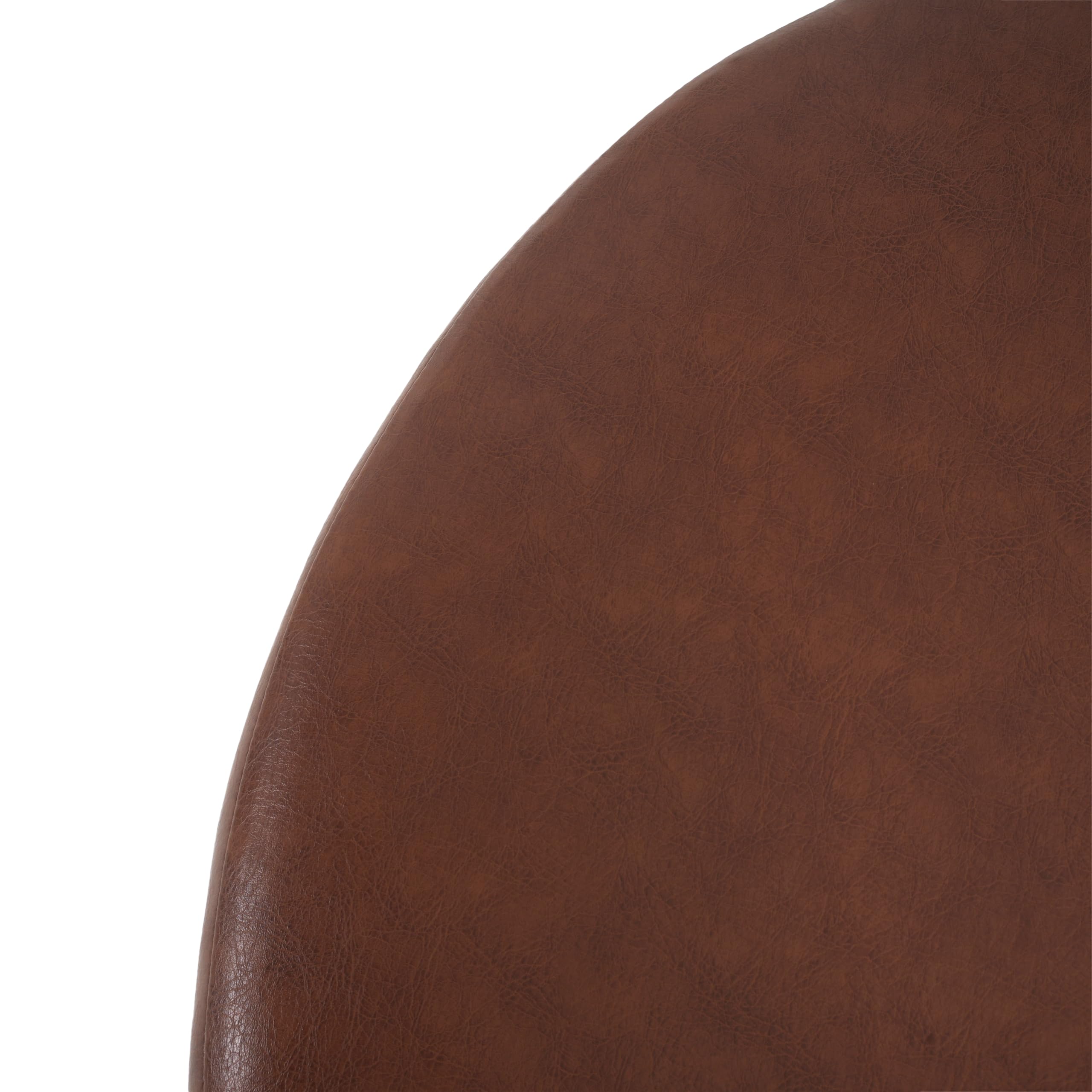Christopher Knight Home GAVI 30" Ottoman Foot Stool, Faux Leather Pouf Footstool Ottoman Seat, Upholstered Foot Chair, Round Footrest, Modern Side Table for Living Room Bedroom Home Decor, Brown