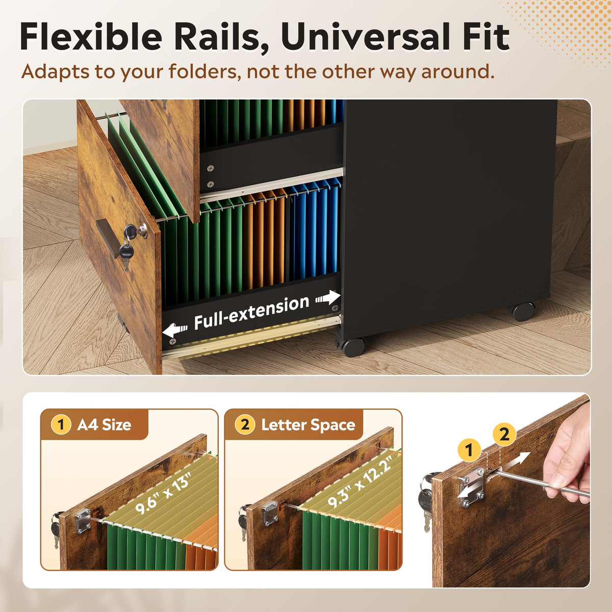 3-Drawer Locking File Cabinet with Wheels