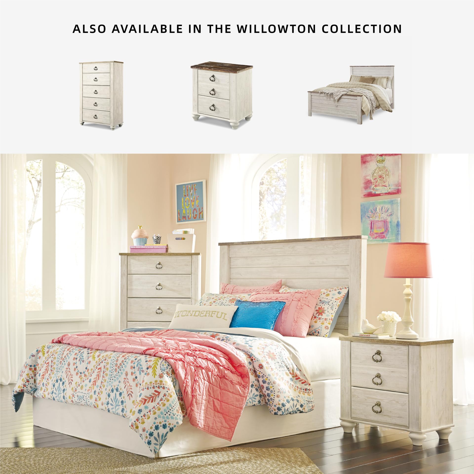 Signature Design by Ashley Willowton 5 Drawer Chest of Drawers, Two-tone Brown and Whitewash