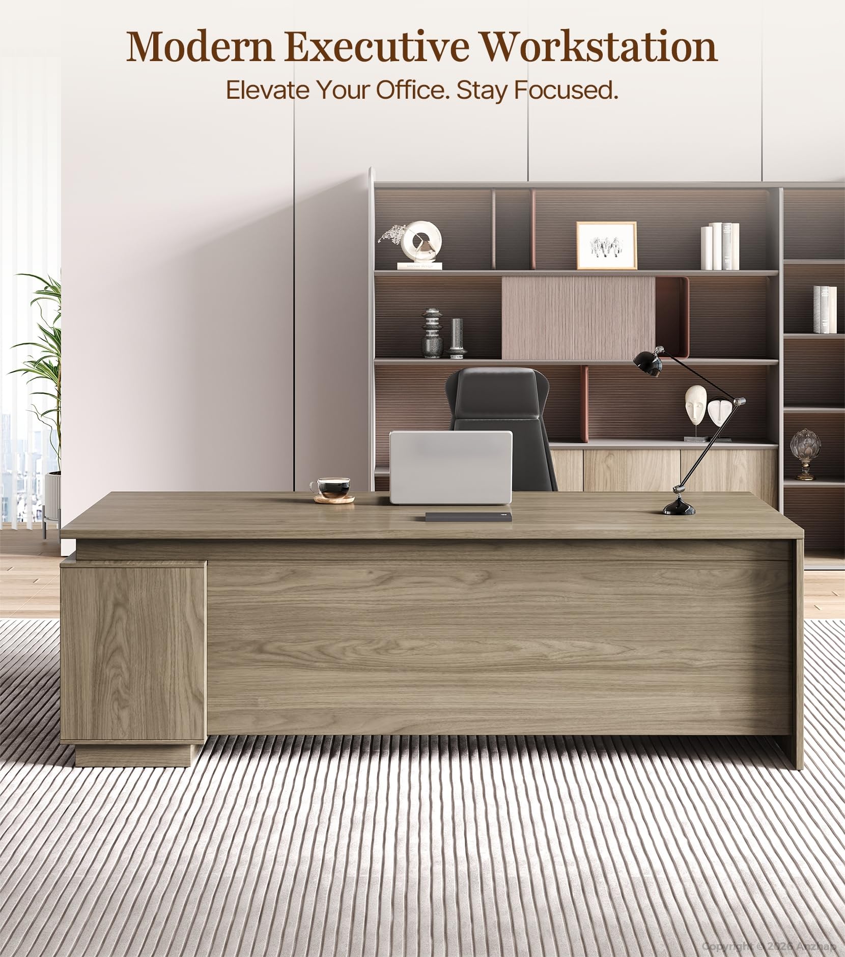 L-Shaped Executive Desk with Power Outlets & USB Ports