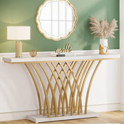 59" Faux Marble Console Table with Gold Metal Base