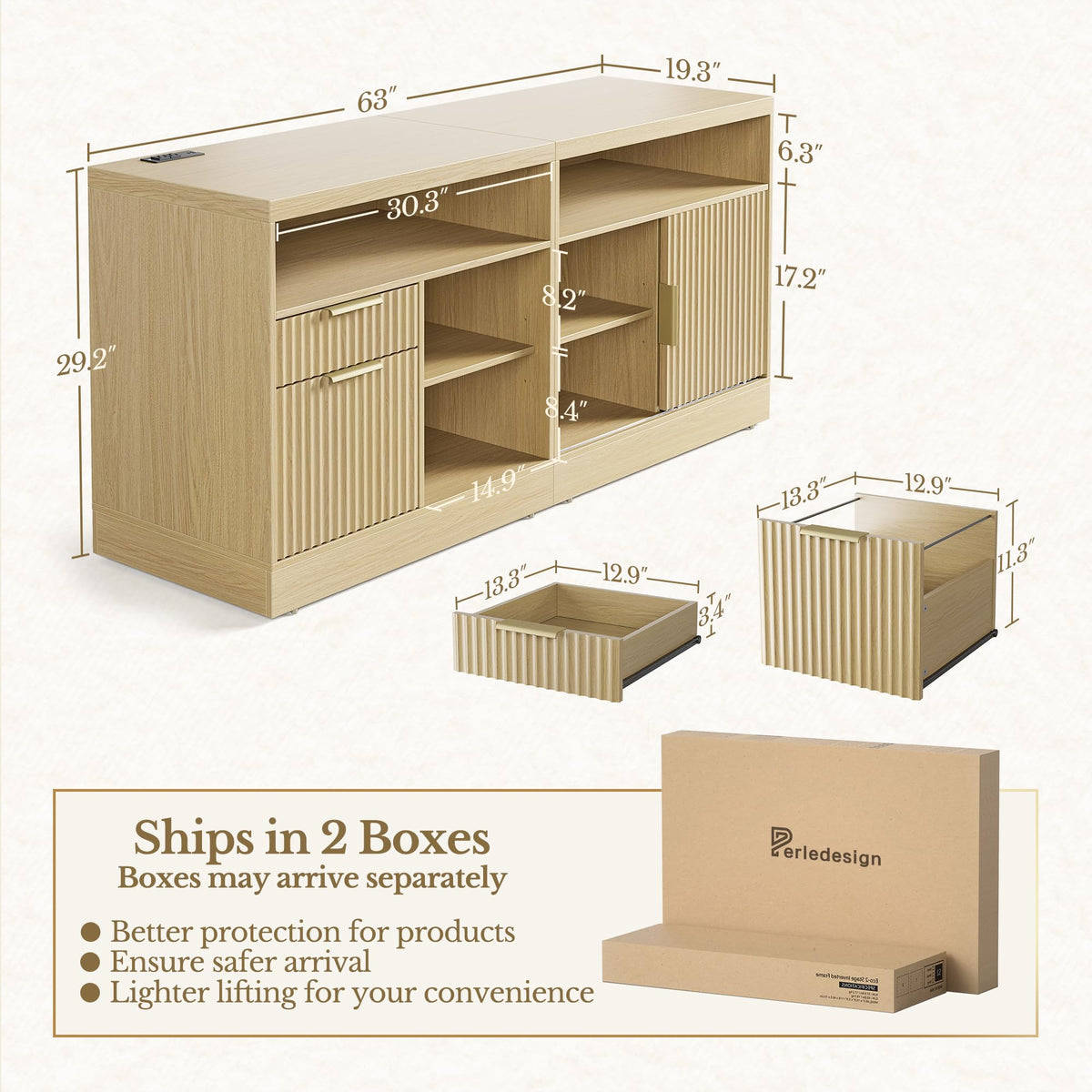 Perledesign 2 Drawer File Cabinet with Lock, Printer Stand, Light Waulnut