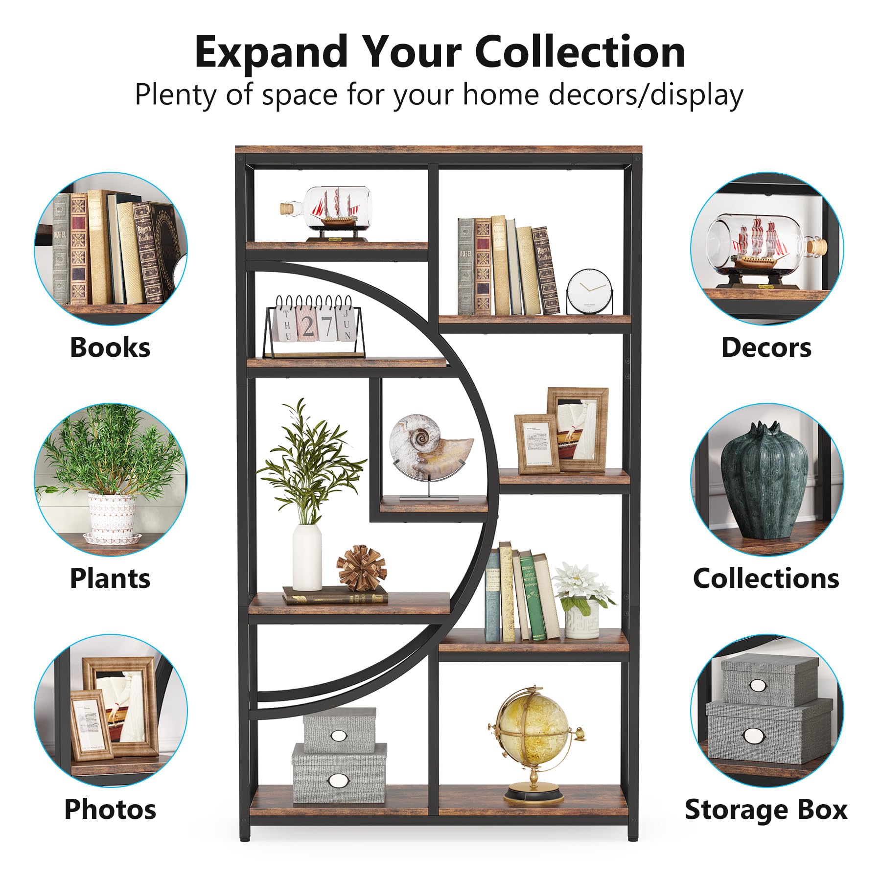 9-Shelf Etagere Bookcase with Metal Frame