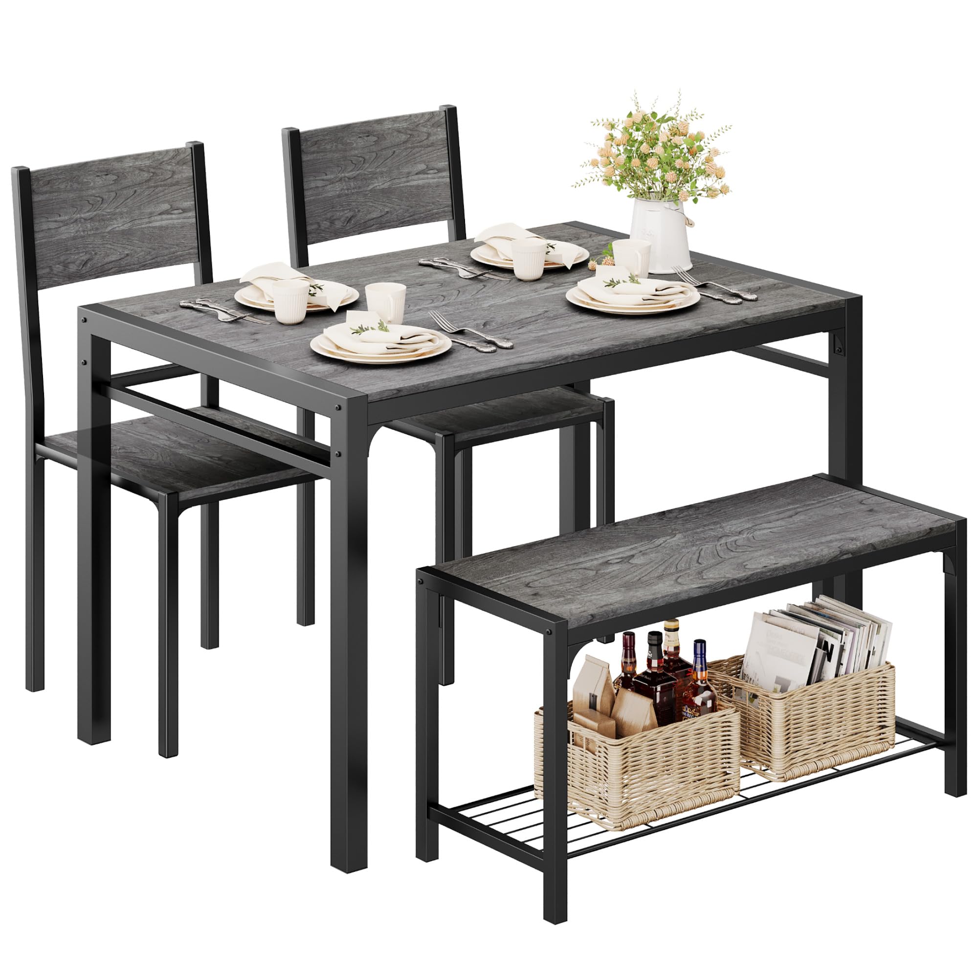 4-Piece Dining Set with Bench for 4