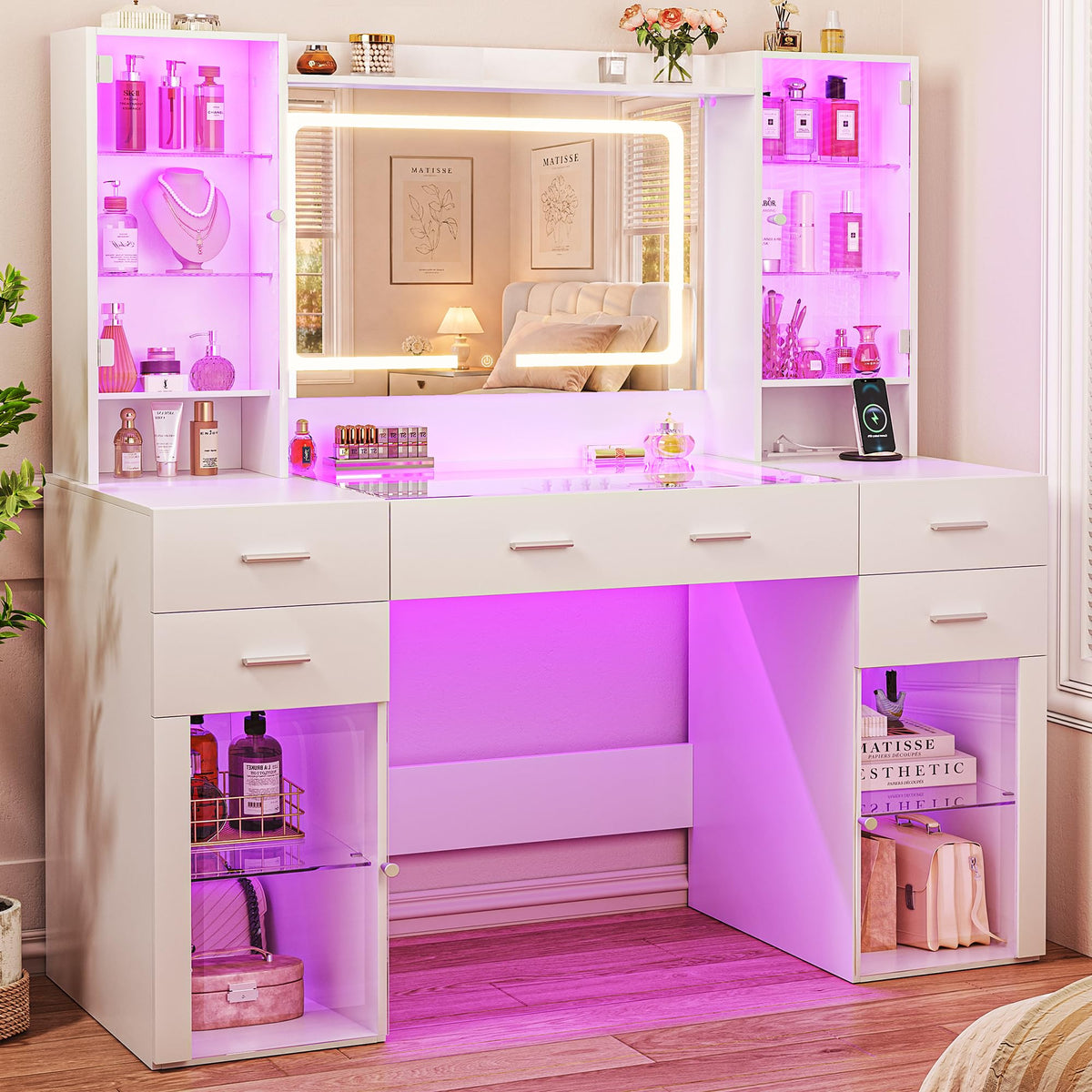 LED Mirror Vanity Desk with Storage