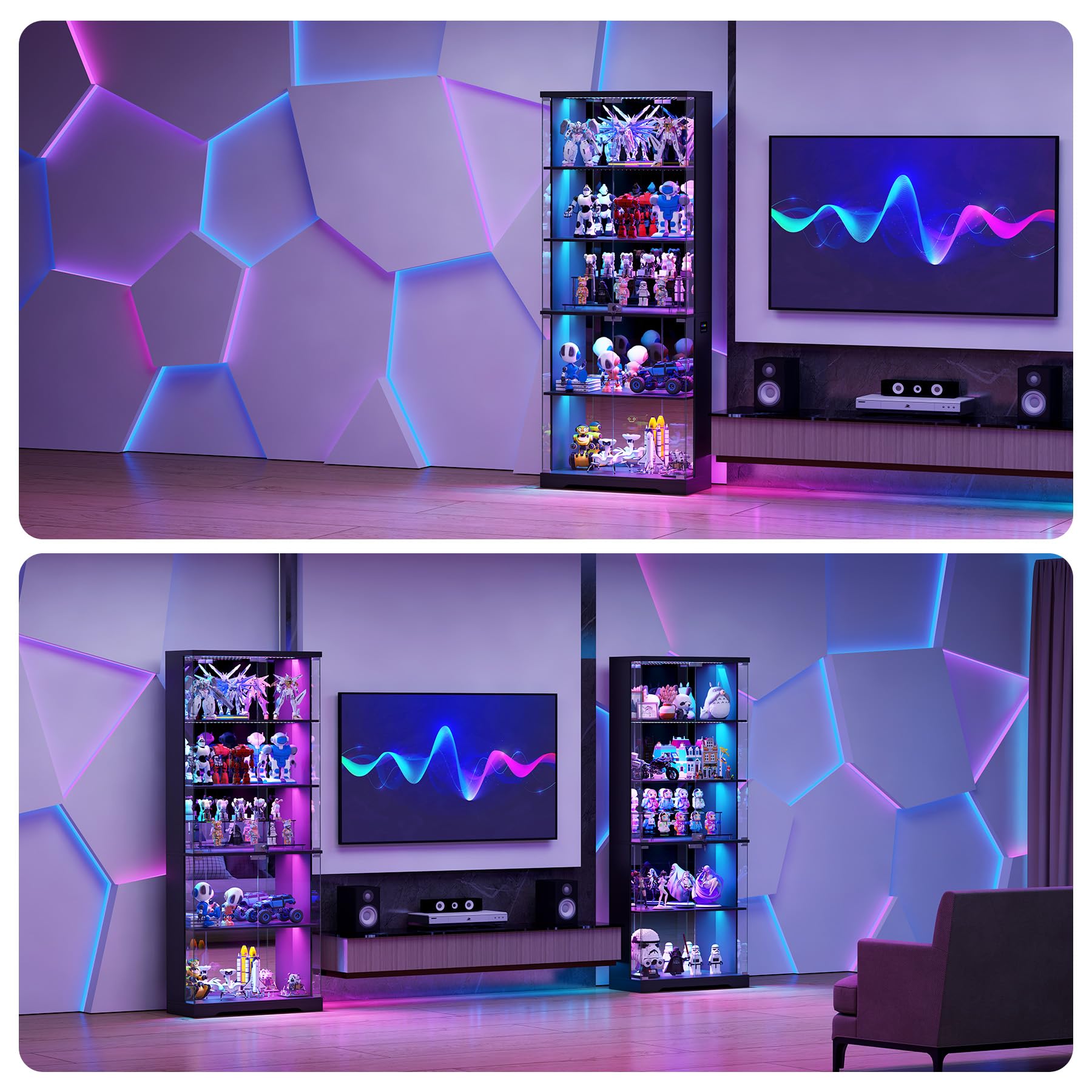 5-Tier Glass Display Cabinet with RGB LED Lights