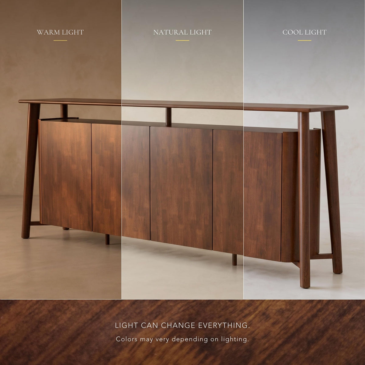 Furniture of America Nazaen IV Mid-Century Modern Solid Wood 82.5-inch Sideboard Buffet Cabinet with Hidden Drawers, Credenzas for Living Room, Dining Room, Office, Rich Walnut