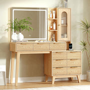 Glass-Top Makeup Vanity with LED Mirror