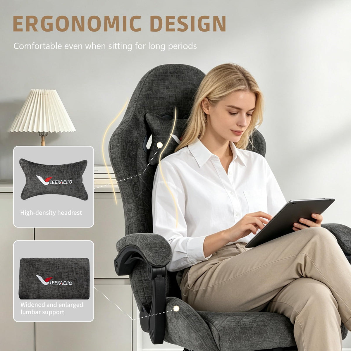 Leekaeiio Fabric Gaming Chair for Adults, Ergonomic Computer Office Desk Chair with Footrest,Pocket Spring Cushion, Reclining High Back Silla Gamer for Home Office, Grey