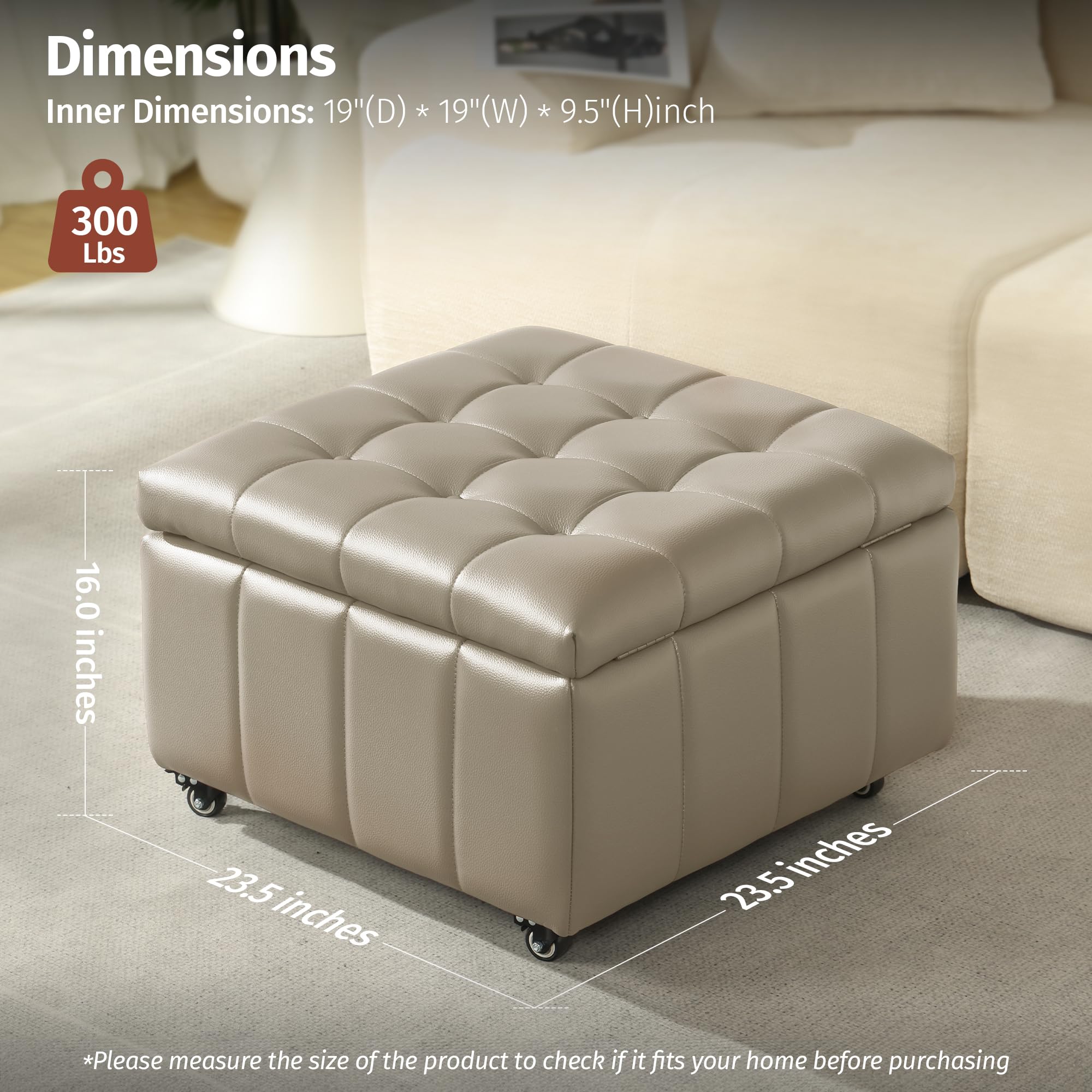 Square Storage Ottoman with Wheels