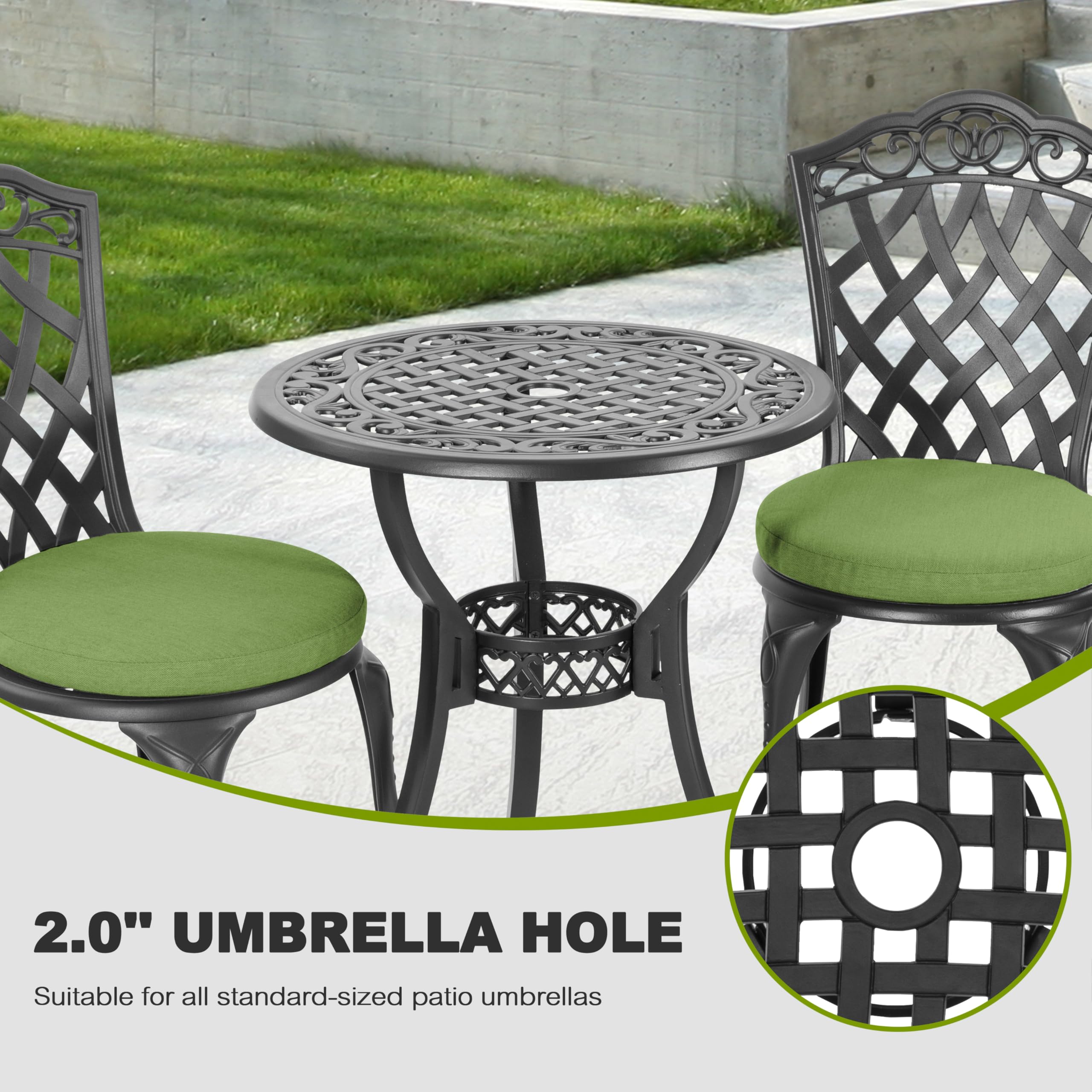 3-Piece Cast Aluminum Patio Bistro Set with Cushions