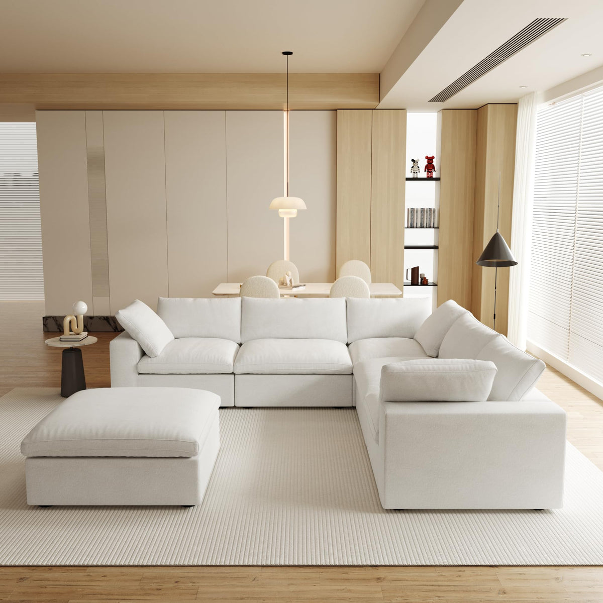 JACH V Shape Cloud Couches for Living Room, Modular Convertible Sectional Sofa Couch, Couch Cushion Covers Removable, Cloud Sofas with Chaise Ottoman for Party Living Room, Bedroom, Apartment (White)