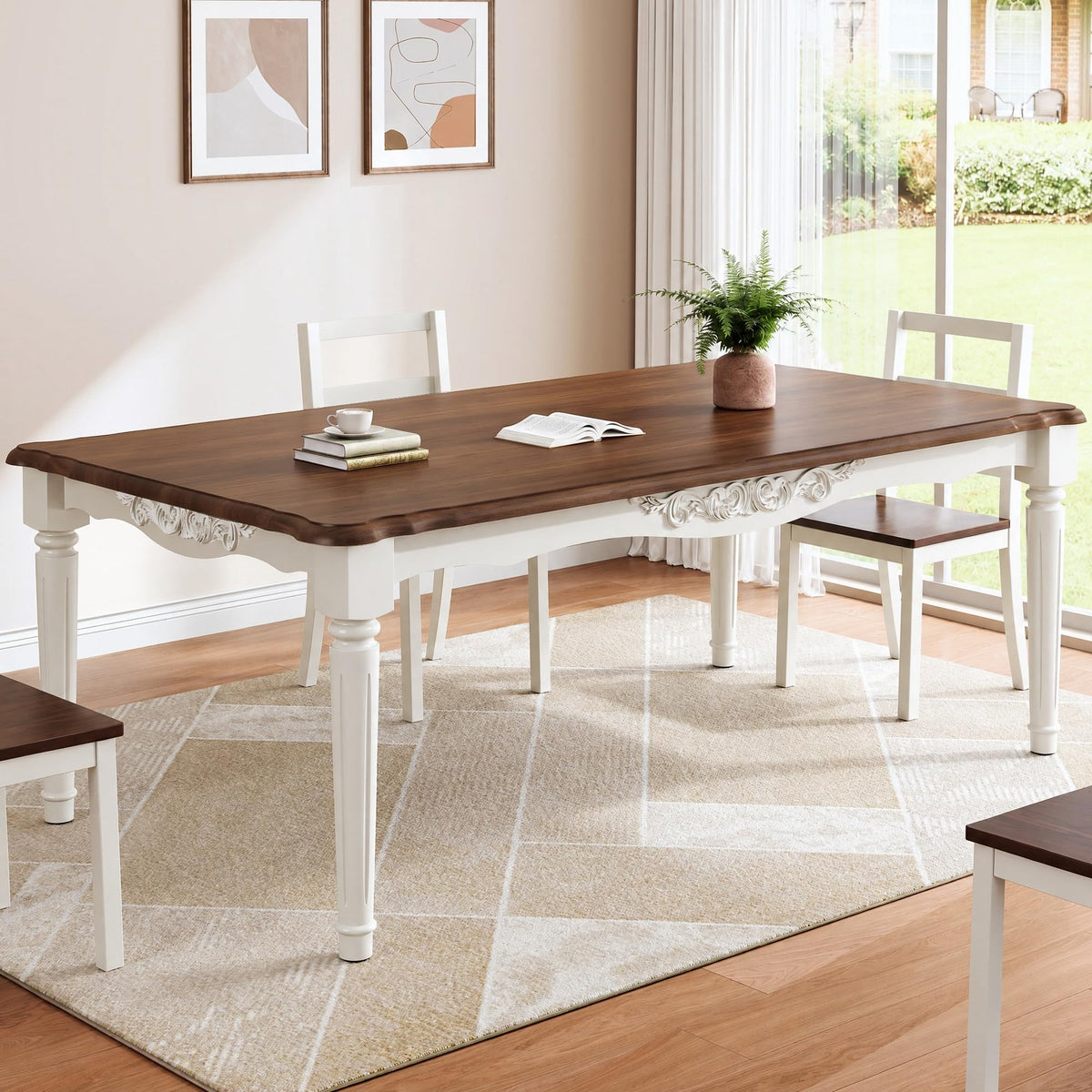 Elegantly Carved Dining Table,70.9" Solid Wood Kitchen Table for 6,WN&WT