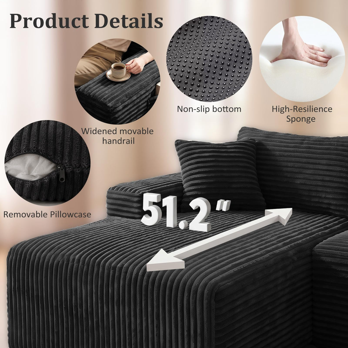 U-Shape Corduroy Modular Sectional Sofa