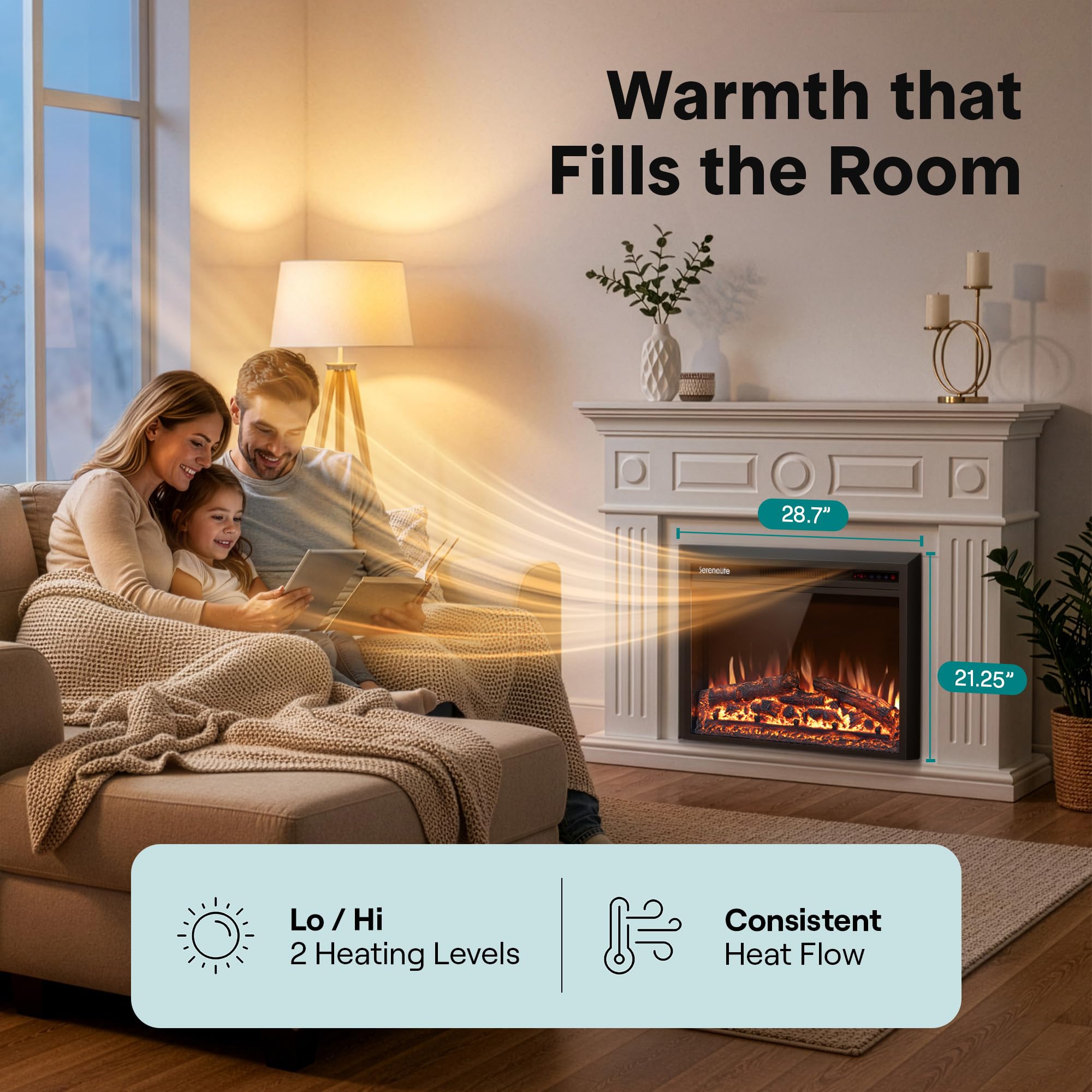 Wall-Mounted Electric Fireplace Insert with Heater