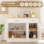 Vongrasig Coffee Bar Cabinet, Farmhouse Sideboard Buffet Cabinet with Storage, Coffee Bar with Drawers and Shelves, Wood Buffet Table for Kitchen, Dining Room, White