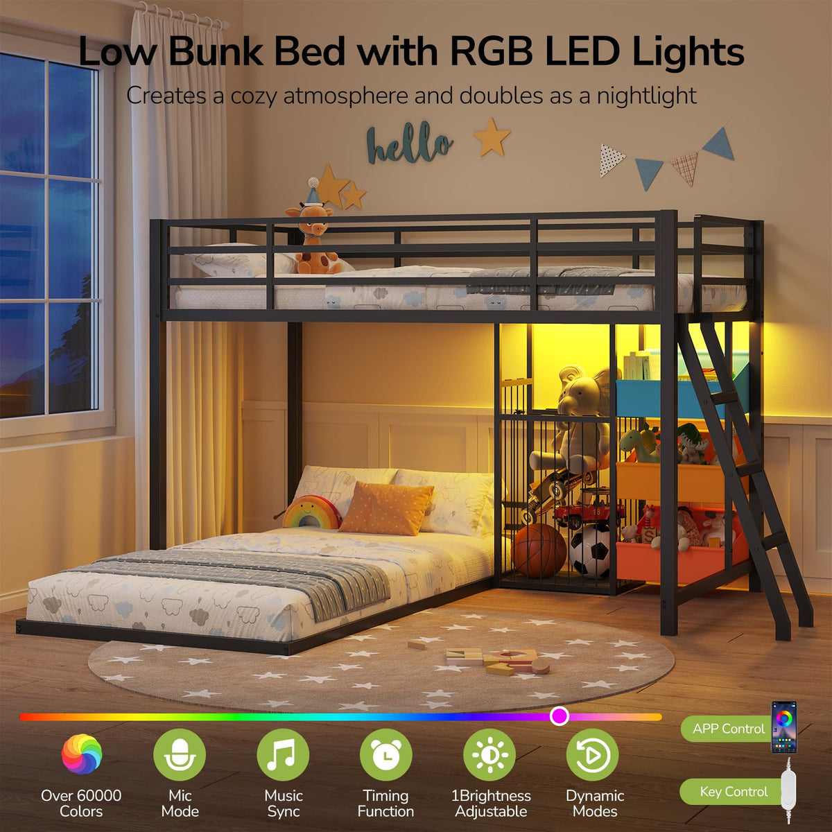 L-Shaped Twin Bunk Bed with Storage