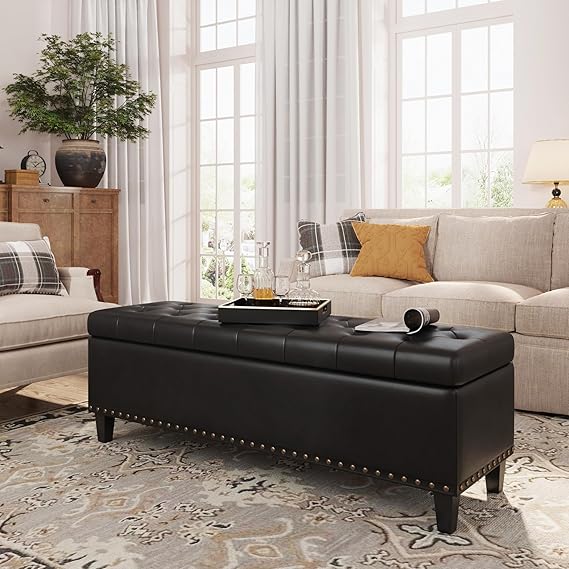 51-Inch Faux Leather Storage Ottoman Bench