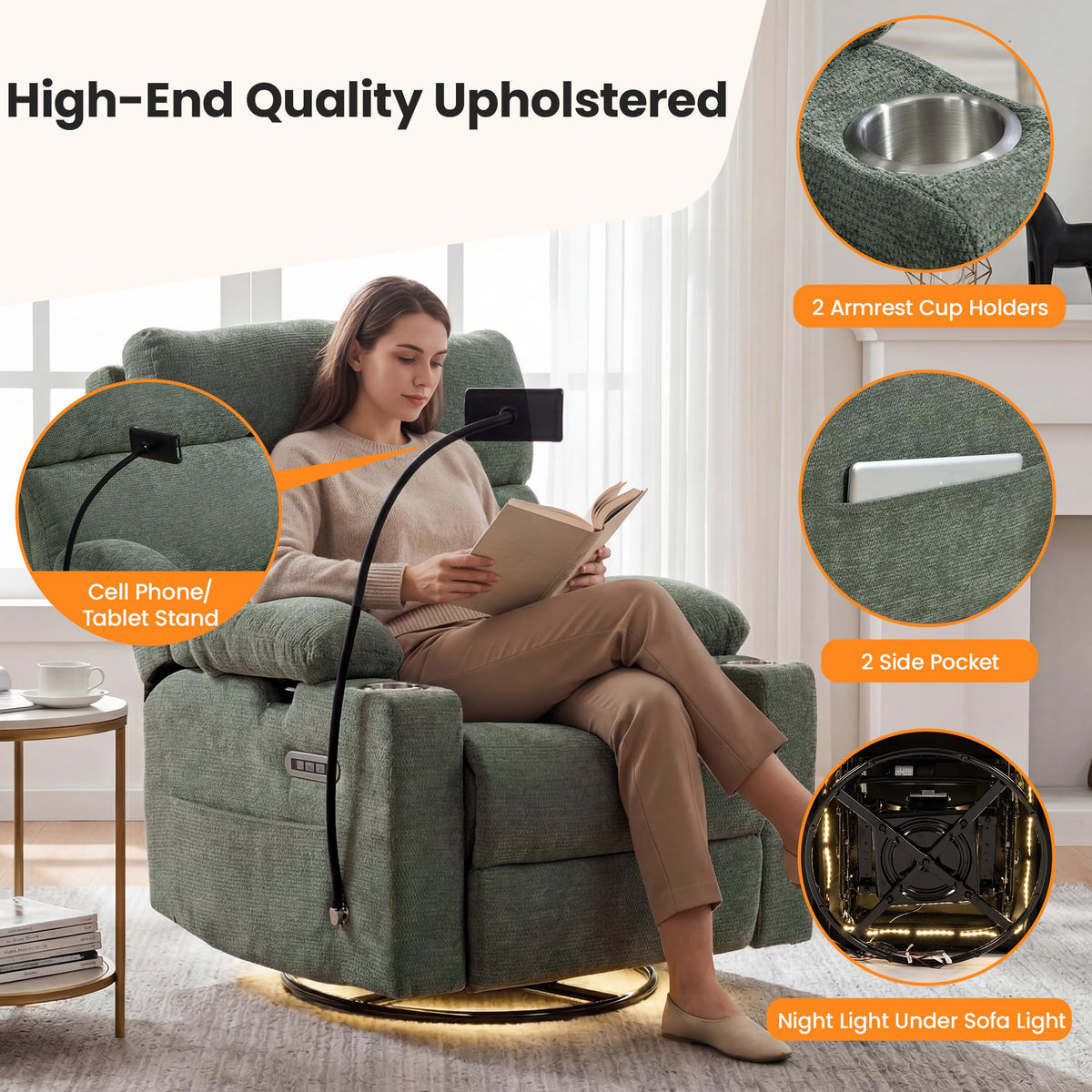 FiveWillowise Power Rocking Chair Nursery with Adjustable Arms&Headrest