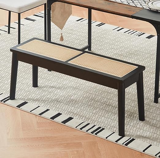 40" Rattan Seat Wooden Dining Bench