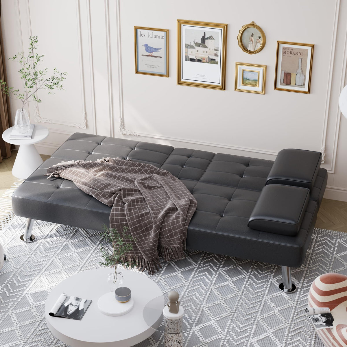 Shahoo Leather Convertible Futon Sofa Bed, Folding Sleeper Loveseat Couch