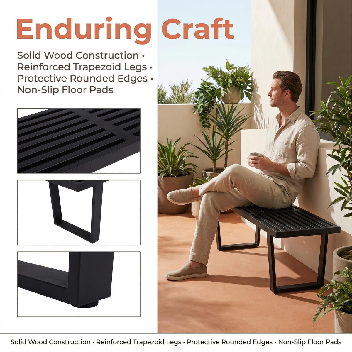 Wood Slat Entryway Bench