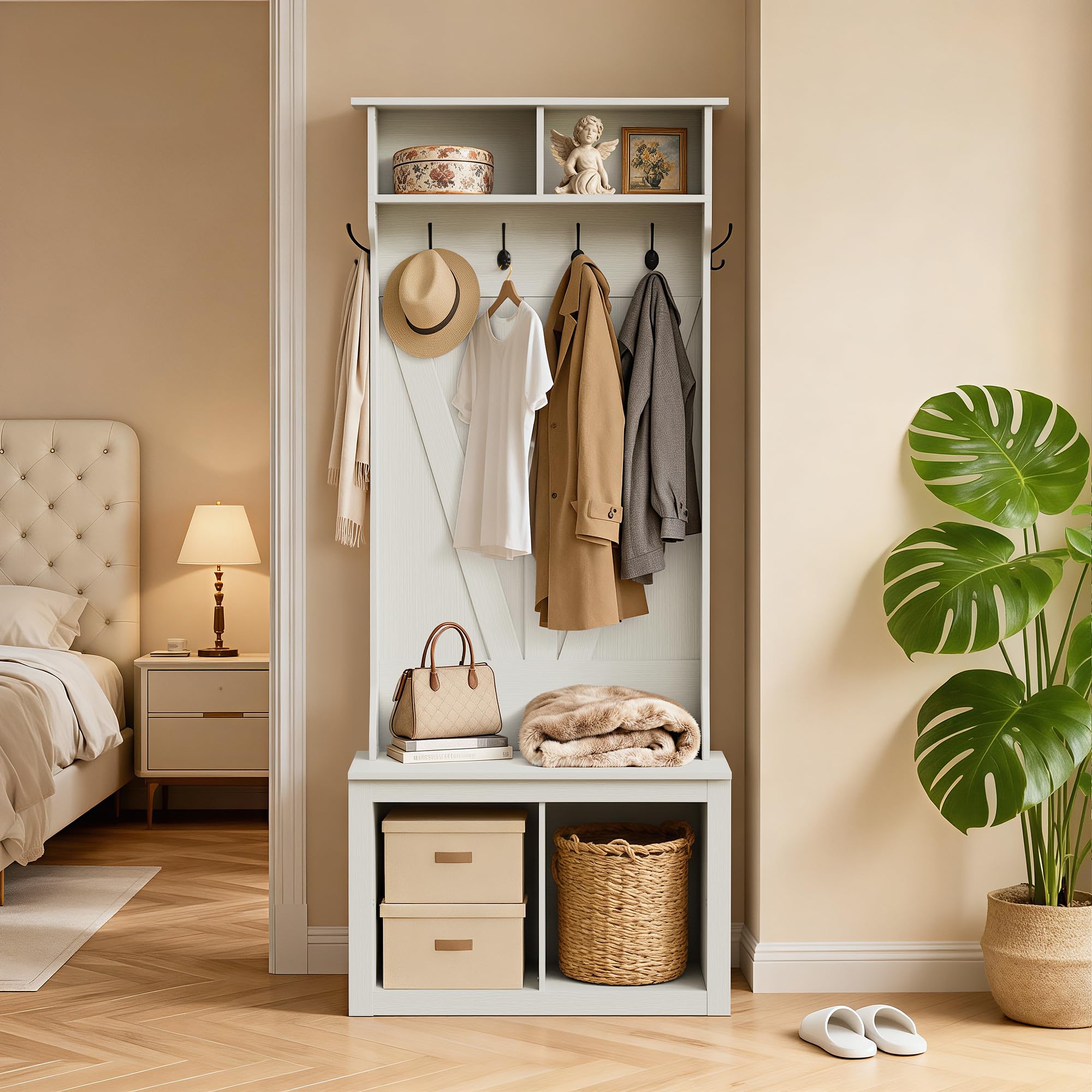 Farmhouse Hall Tree with Bench & Shoe Storage