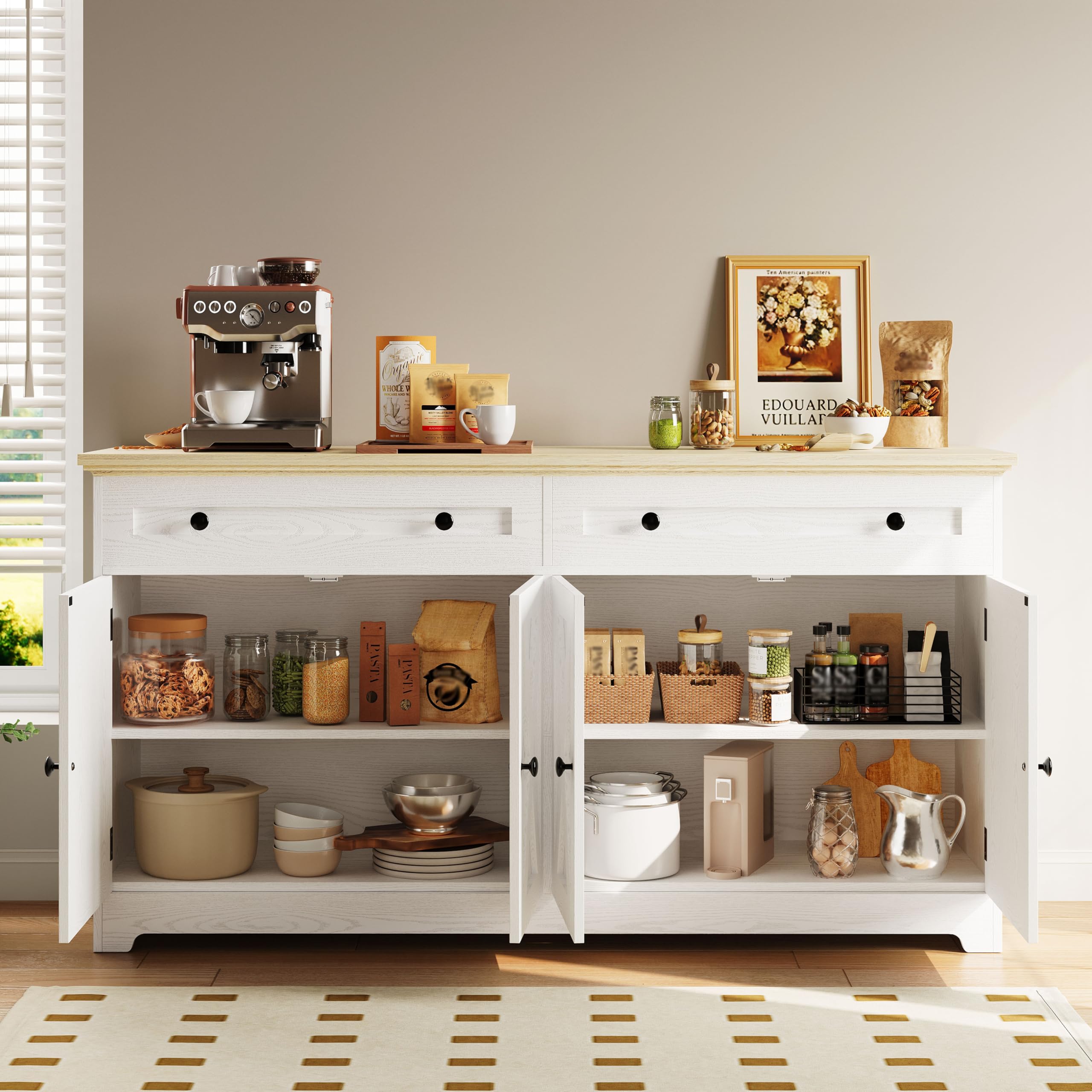 Farmhouse Buffet Cabinet with Drawers & Doors