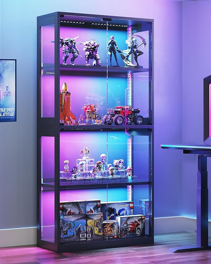 5-Shelf Display Cabinet with RGB LED Lights & Glass Shelves