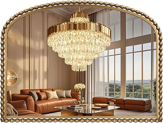 Arched Wall Mirror – Antique Gold Beaded Frame