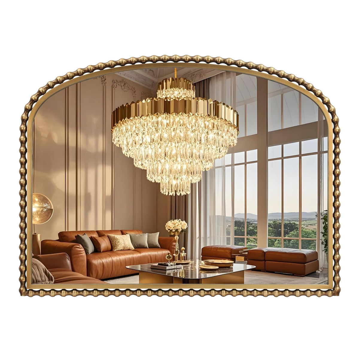 CAVINHOME 40"x30" Wide Arch Wall Mirror, Antique Gold Bold Beaded Frame