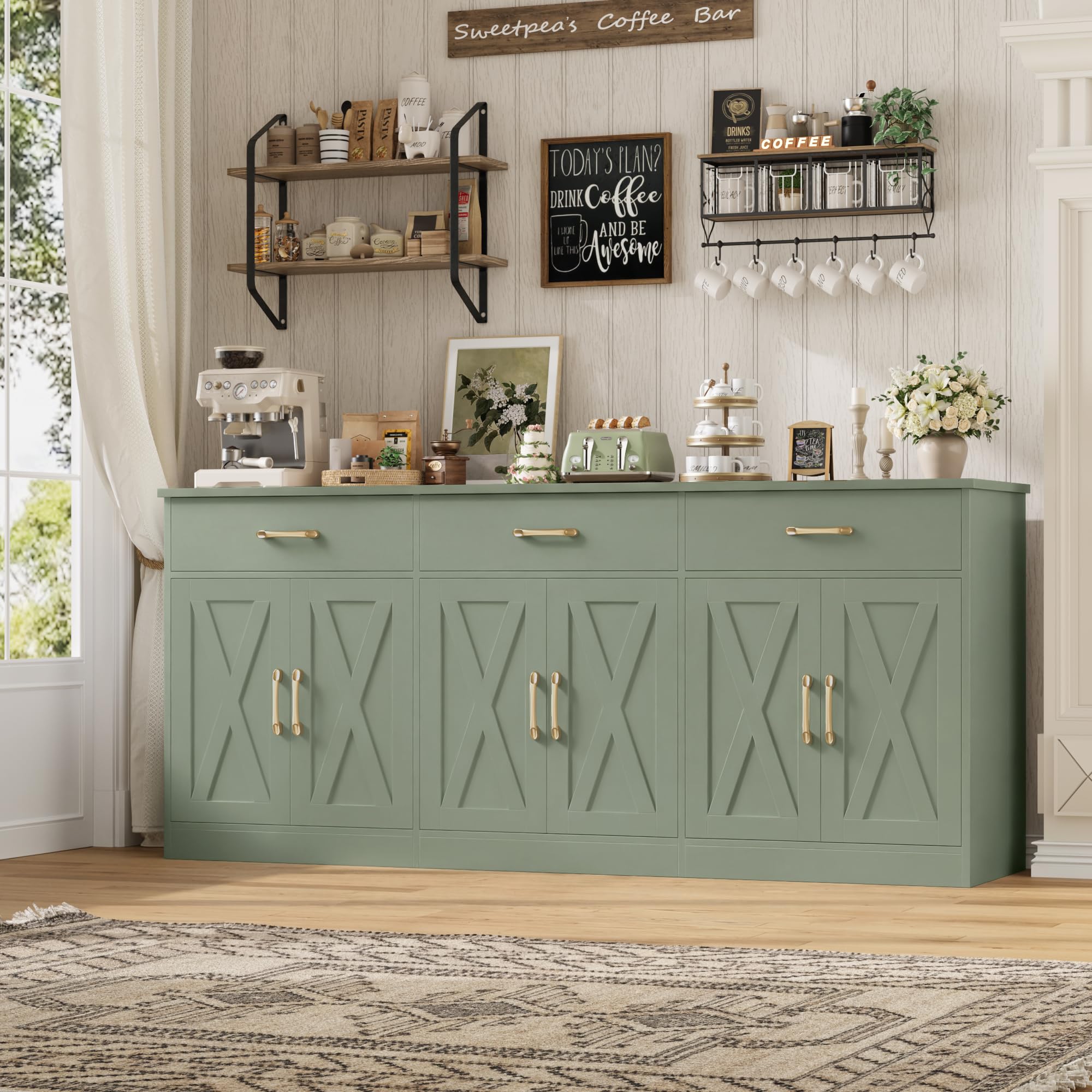 71" Farmhouse Sideboard Buffet Cabinet with Storage