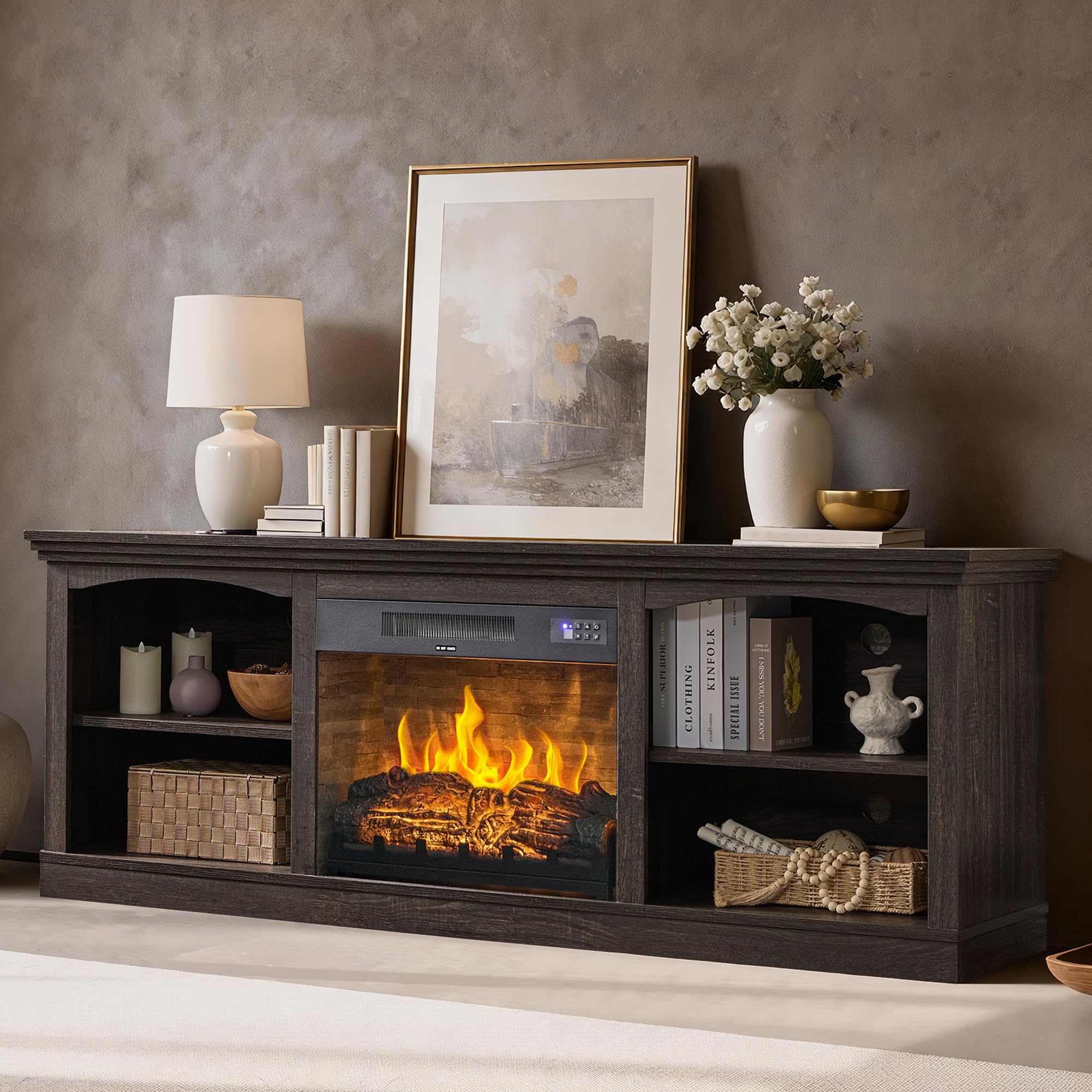 70-Inch Fireplace TV Stand with Electric Fireplace