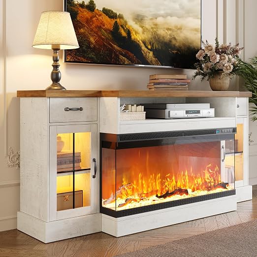 Rustic Oak Fireplace TV Stand