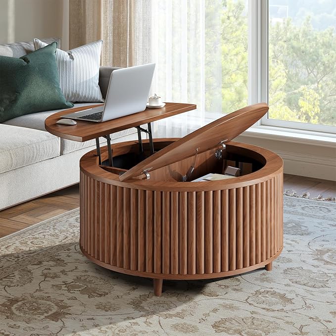 31.5" Round Lift-Top Coffee Table with Storage