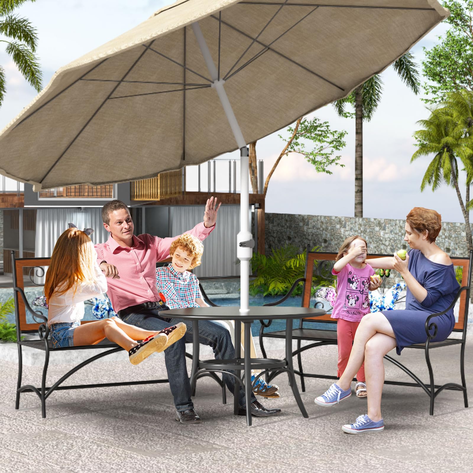 Outdoor Garden Bench with Armrest & Butterfly Backrest