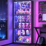 VersionTECH. 71'' Tall Display Cabinet with Glass Doors & RGB Lights, Black