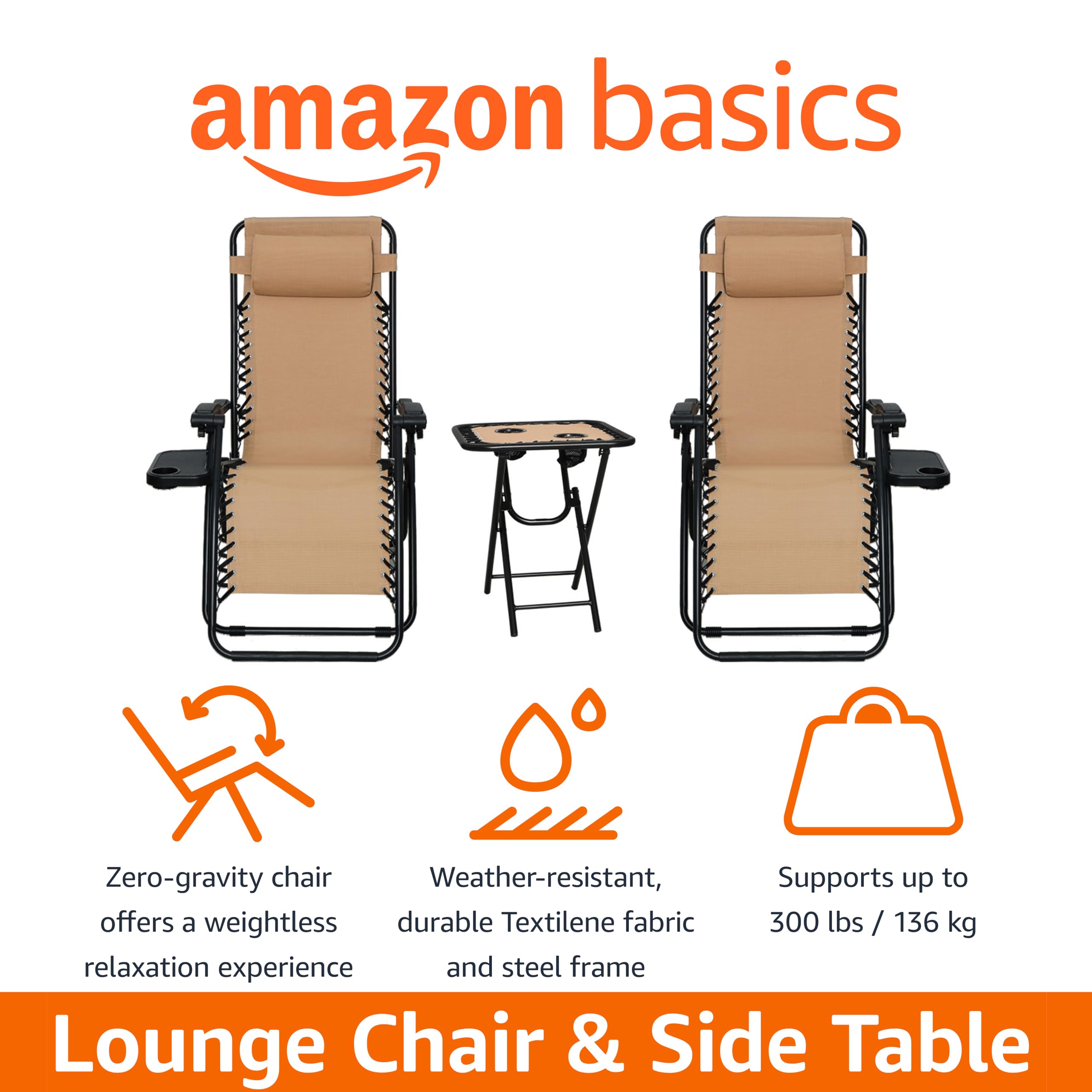 Zero Gravity Reclining Lounge Chair Set of 2 with Side Table & Headrest