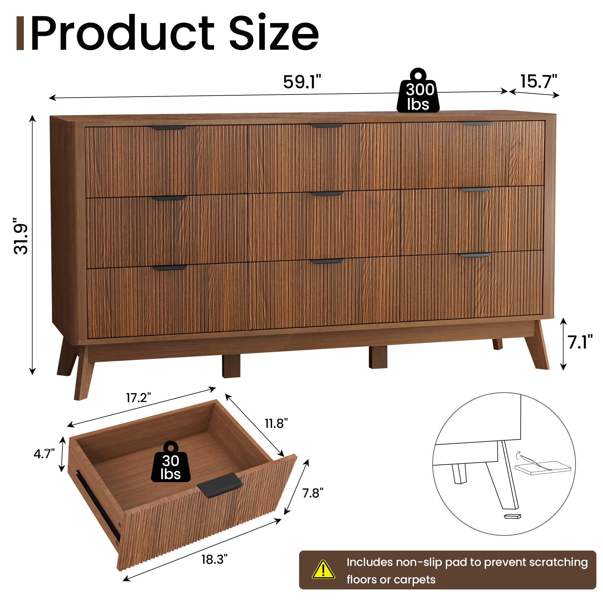 Fluted 9-Drawer Dresser