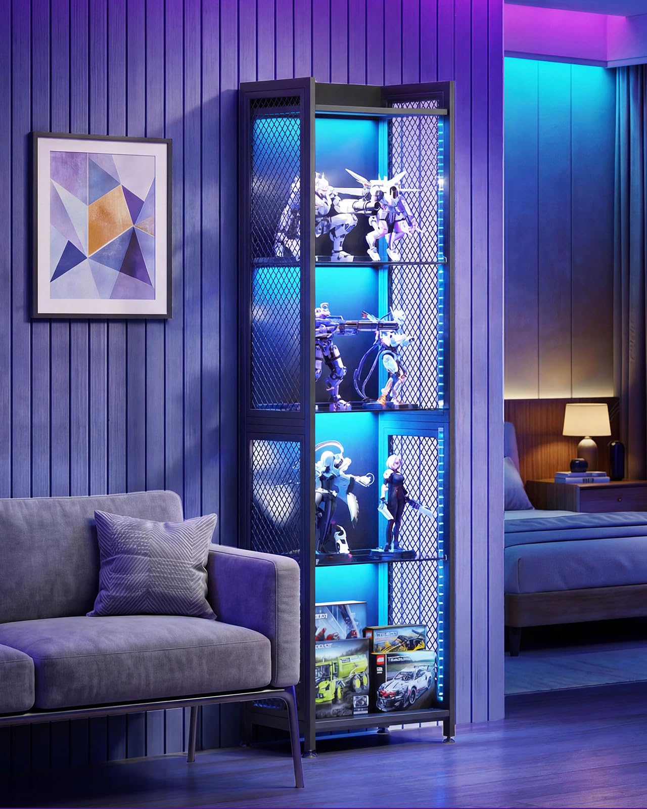 4-Tier LED Display Cabinet with Glass Shelves