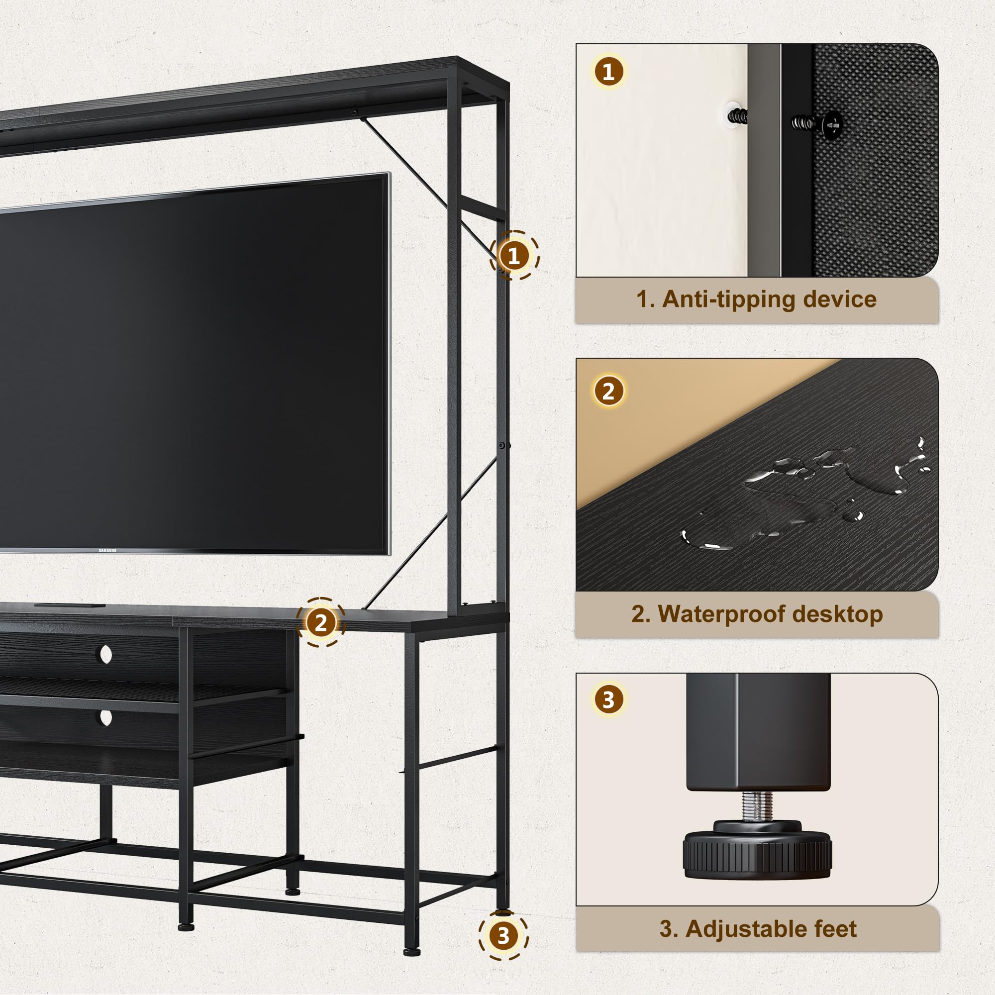 55" TV Stand with LED Lights & Power Outlets