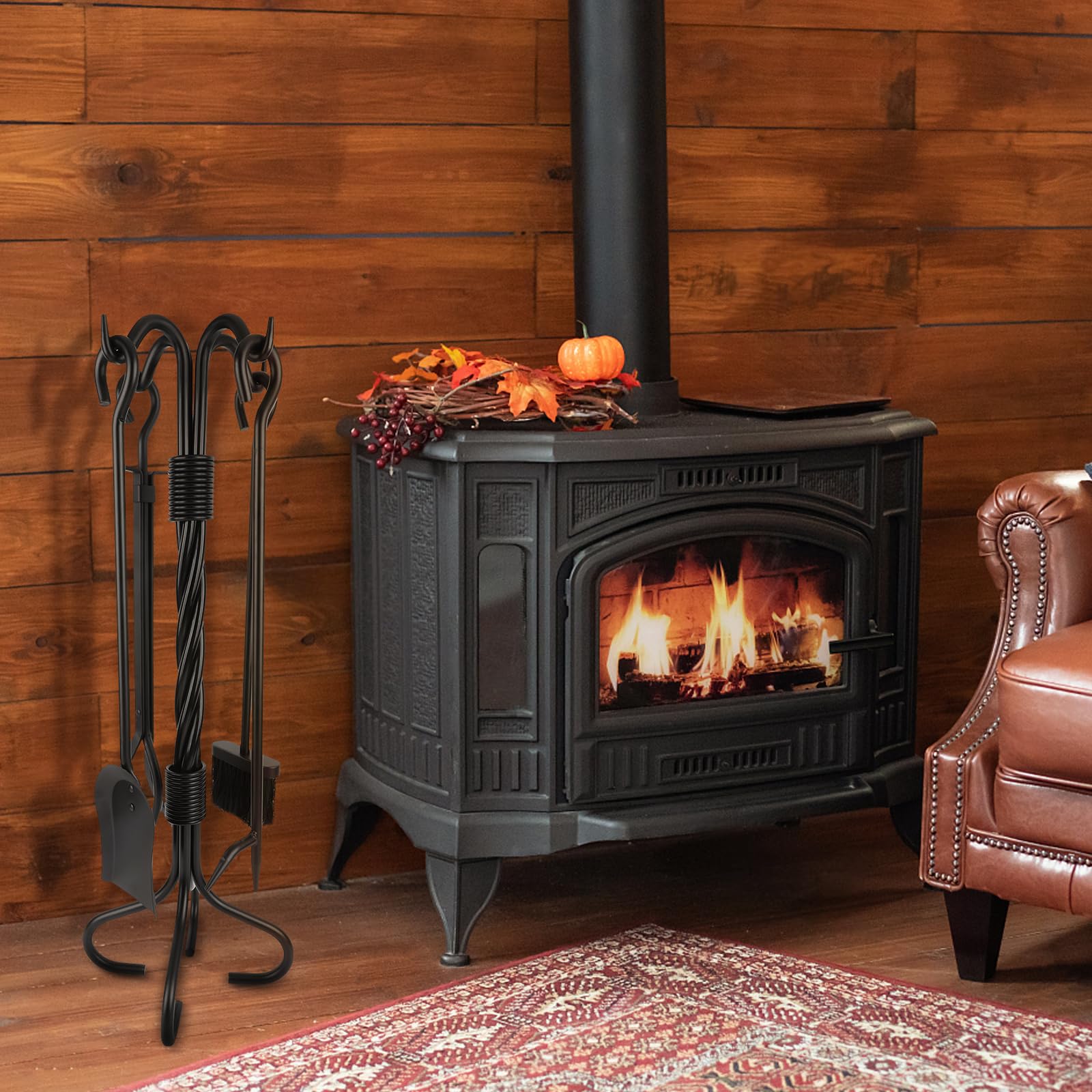 5-Piece Fireplace Tool Set with Stand