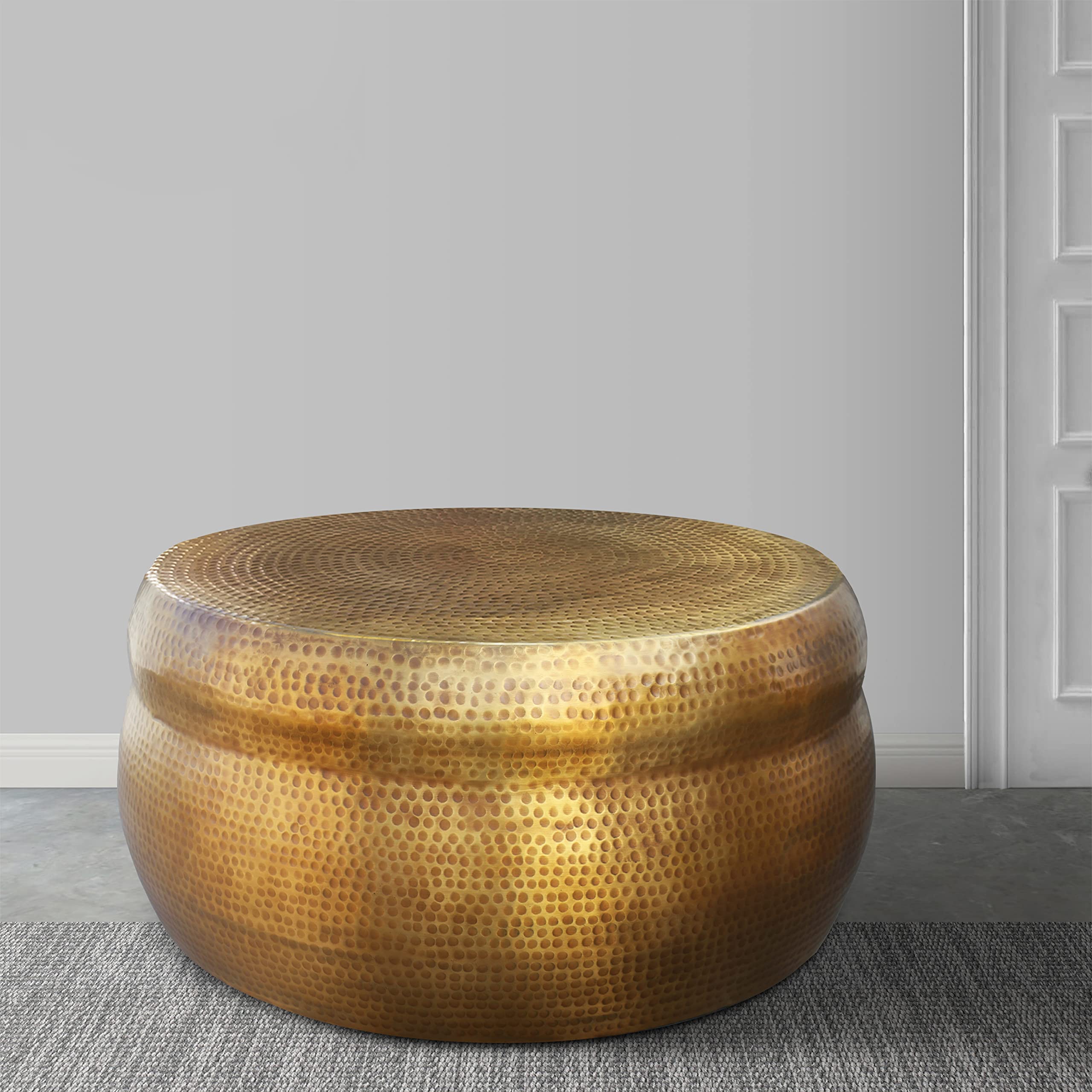 Round Antique Brass Coffee Table – 32 Inch