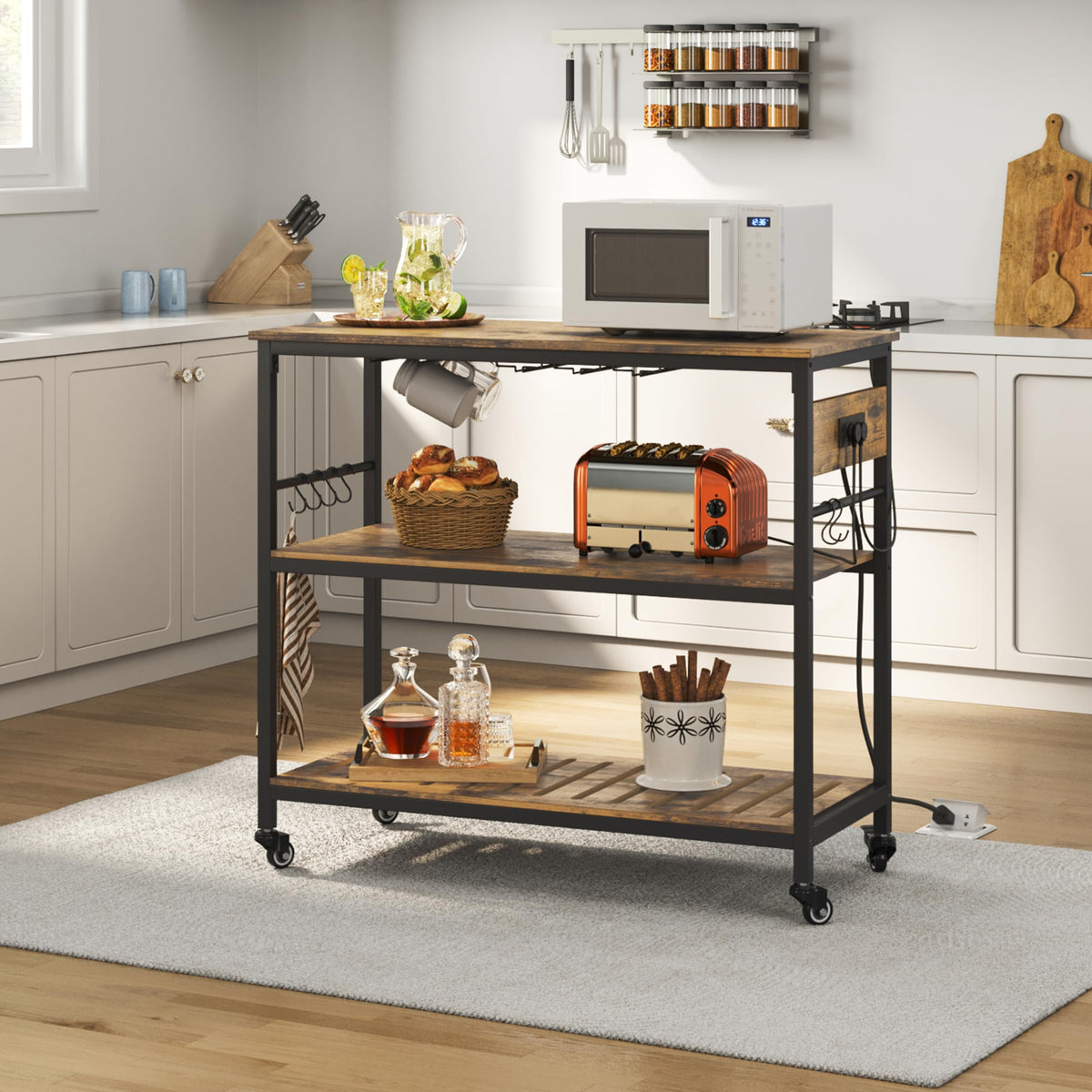 Kitchen Island Cart with Power Outlets