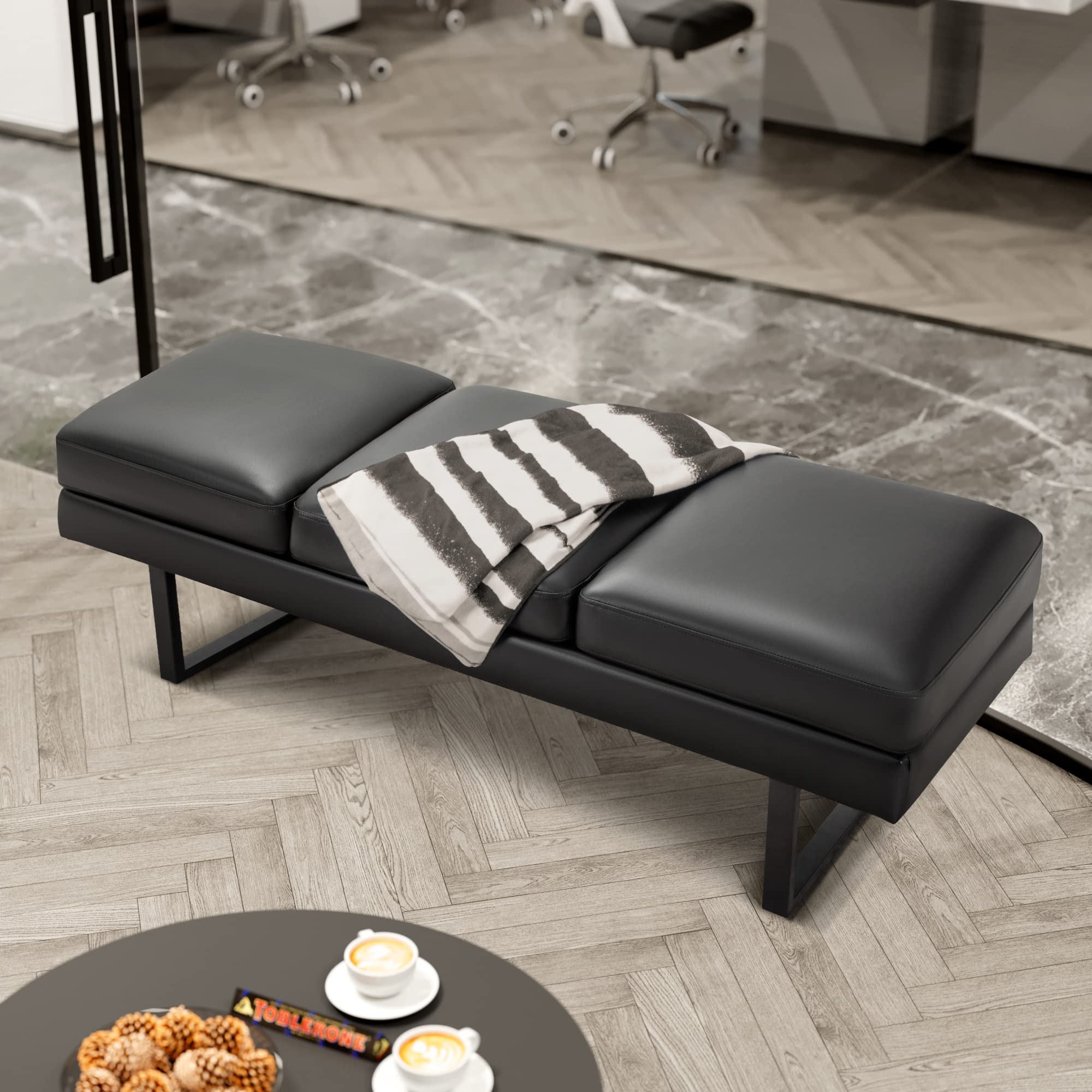3-Seat Reception Bench with PU Leather Cushion